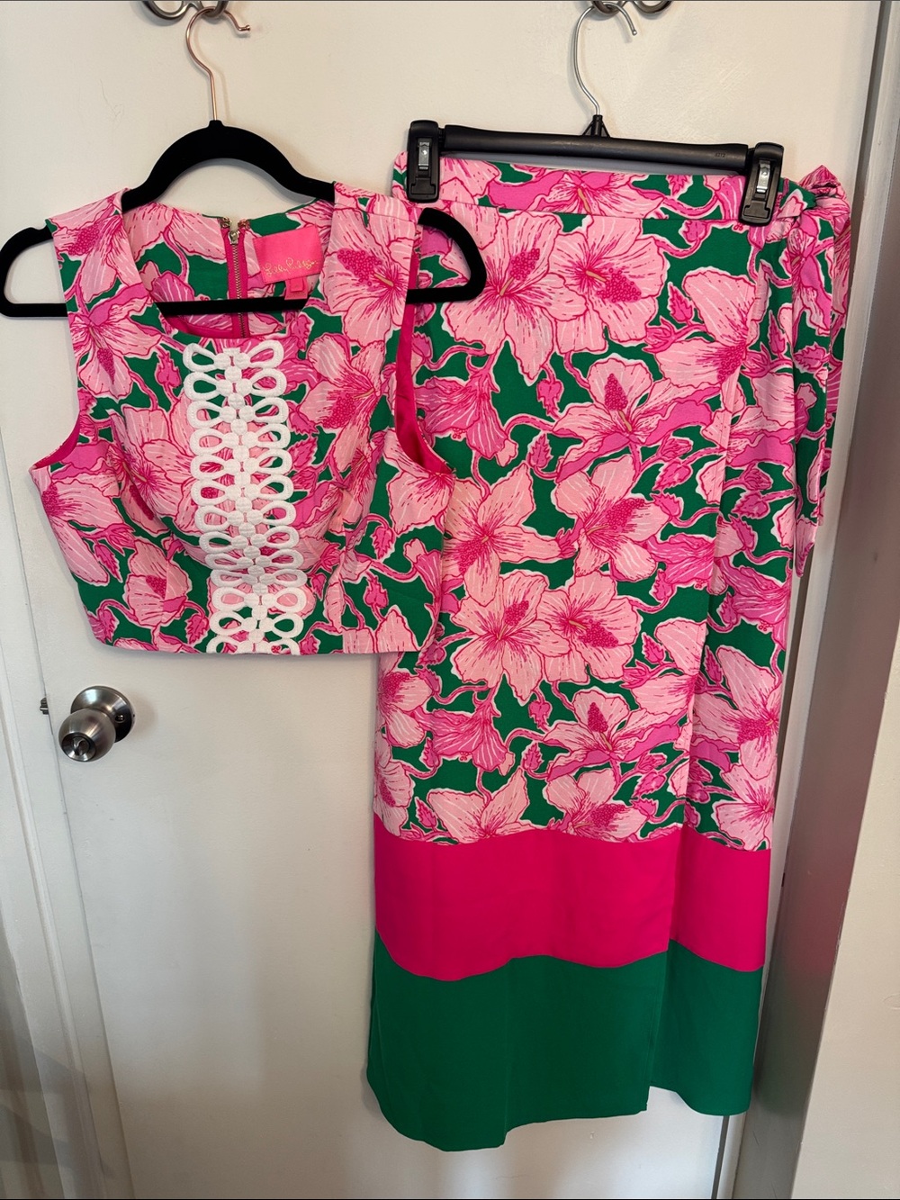 Lilly Pulitzer Pink and Green Floral Dress Set